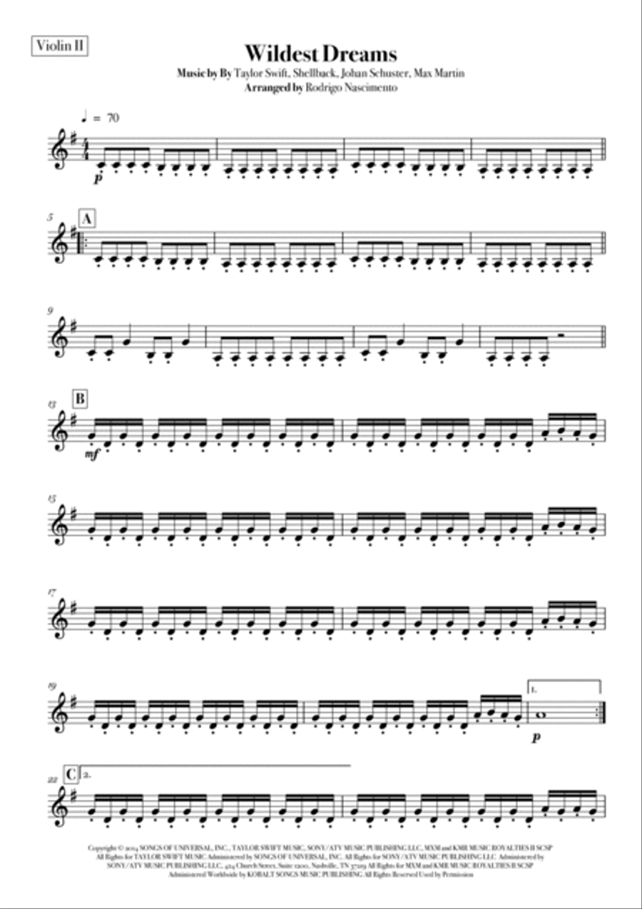 Wildest Dreams String Quartet scores gallery preview page 3