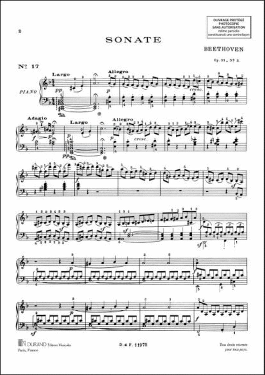 Sonate En Re Mineur Op 31 N 2 N 17 Piano