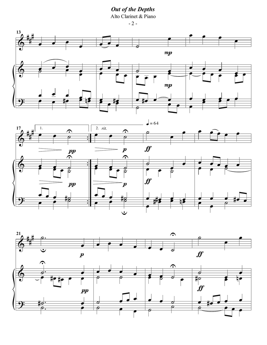 Luther: Out of the Depths for Alto Clarinet & Piano E-Flat Clarinet scores gallery preview page 2