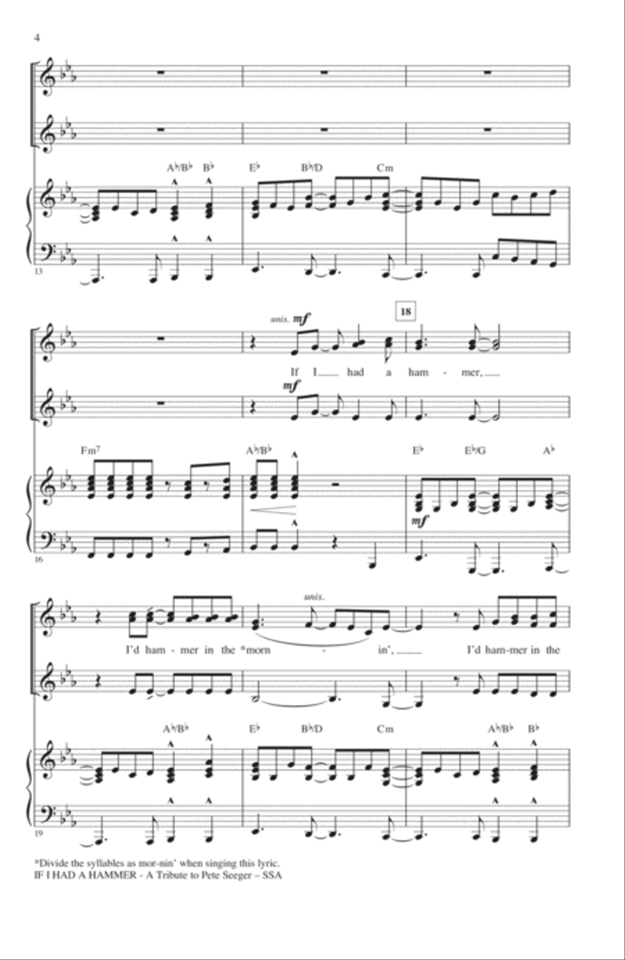 If I Had A Hammer (The Hammer Song) SSA scores gallery preview page 3