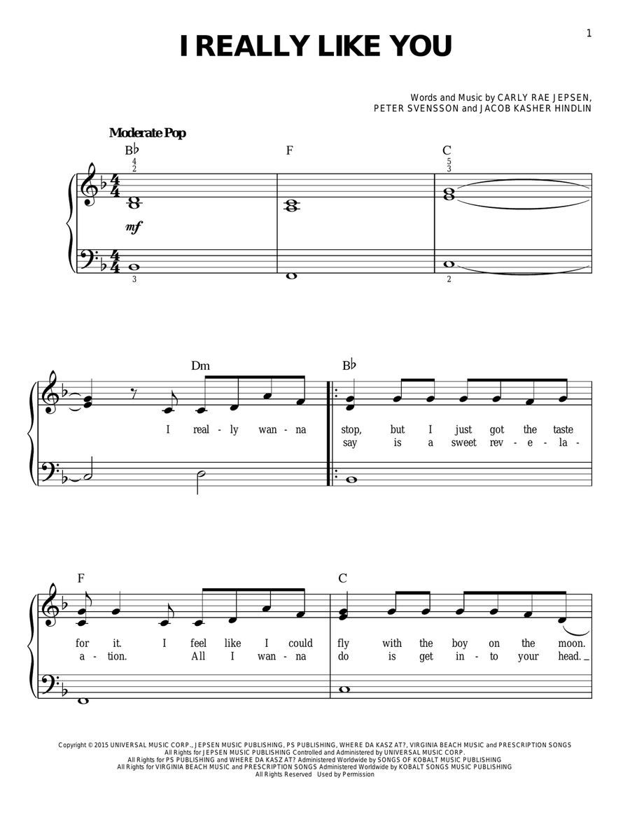 I Really Like You Easy Piano scores gallery preview page 1