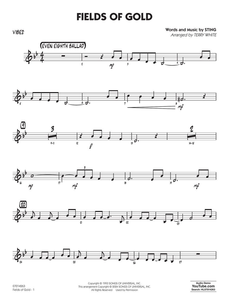 Fields Of Gold (arr. Terry White) - Vibes Jazz Ensemble scores gallery preview page 1