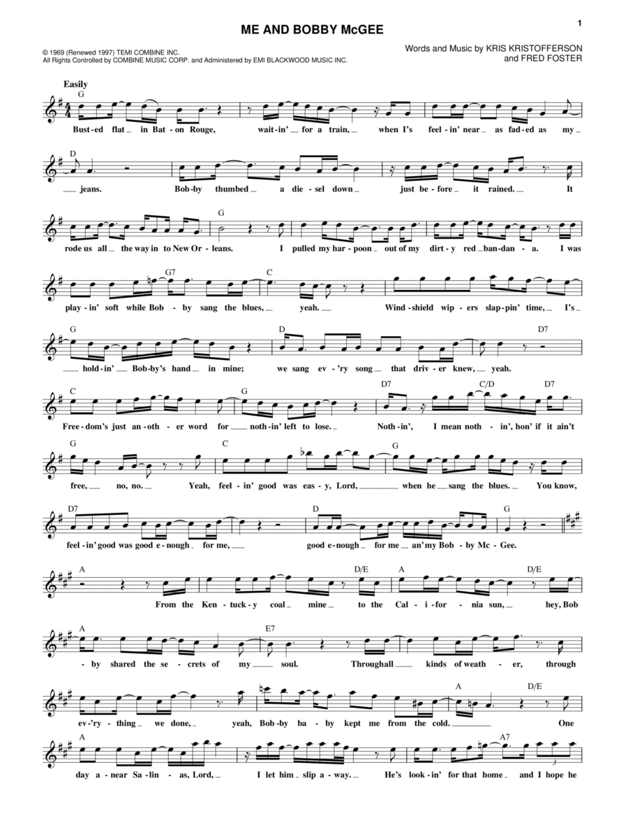 Me And Bobby McGee Piano scores gallery preview page 1