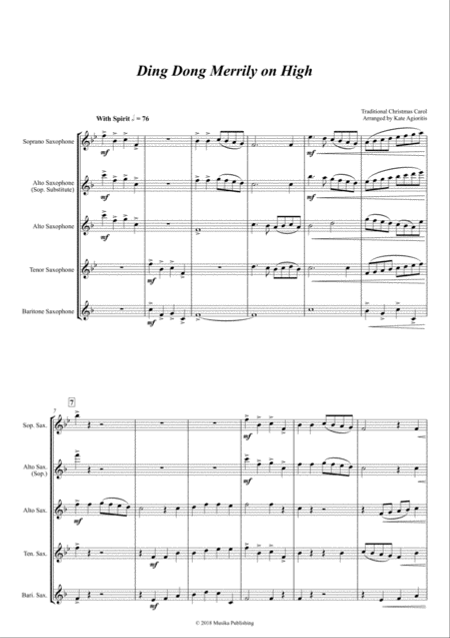 Ding Dong Merrily on High - for Saxophone Quartet Saxophone Quartet scores gallery preview page 2