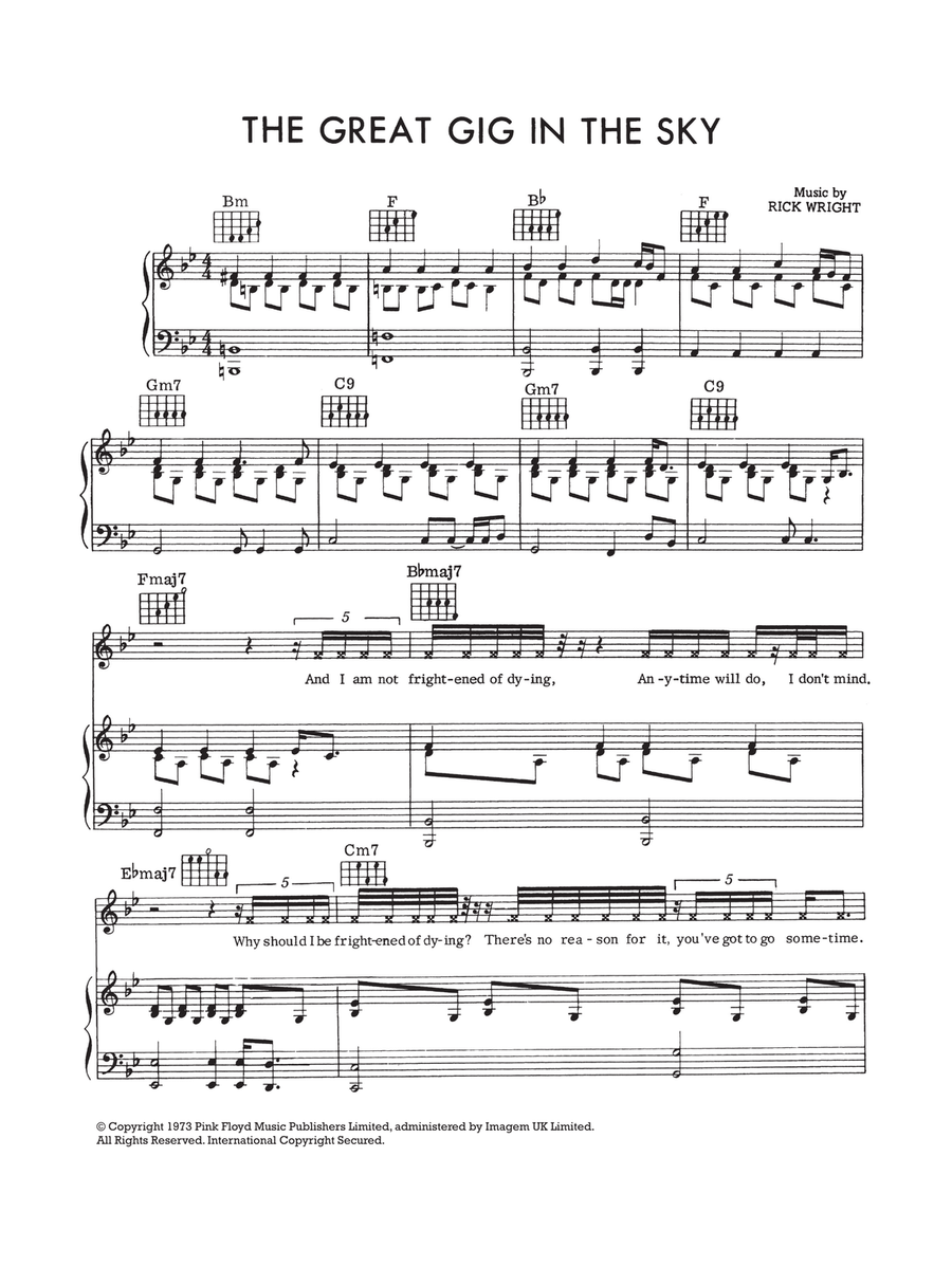 The Great Gig In The Sky Piano, Vocal scores gallery preview page 1