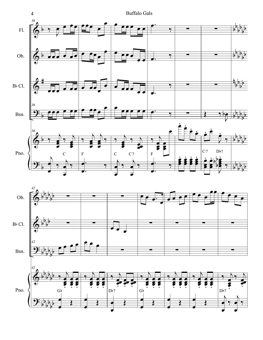 Buffalo Gals (for Woodwind Quartet and Piano) Woodwind Quartet scores gallery preview page 5
