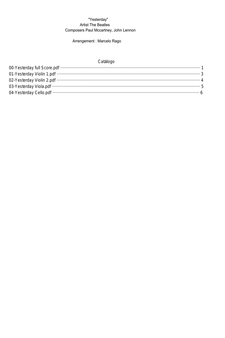Yesterday String Orchestra scores gallery preview page 1