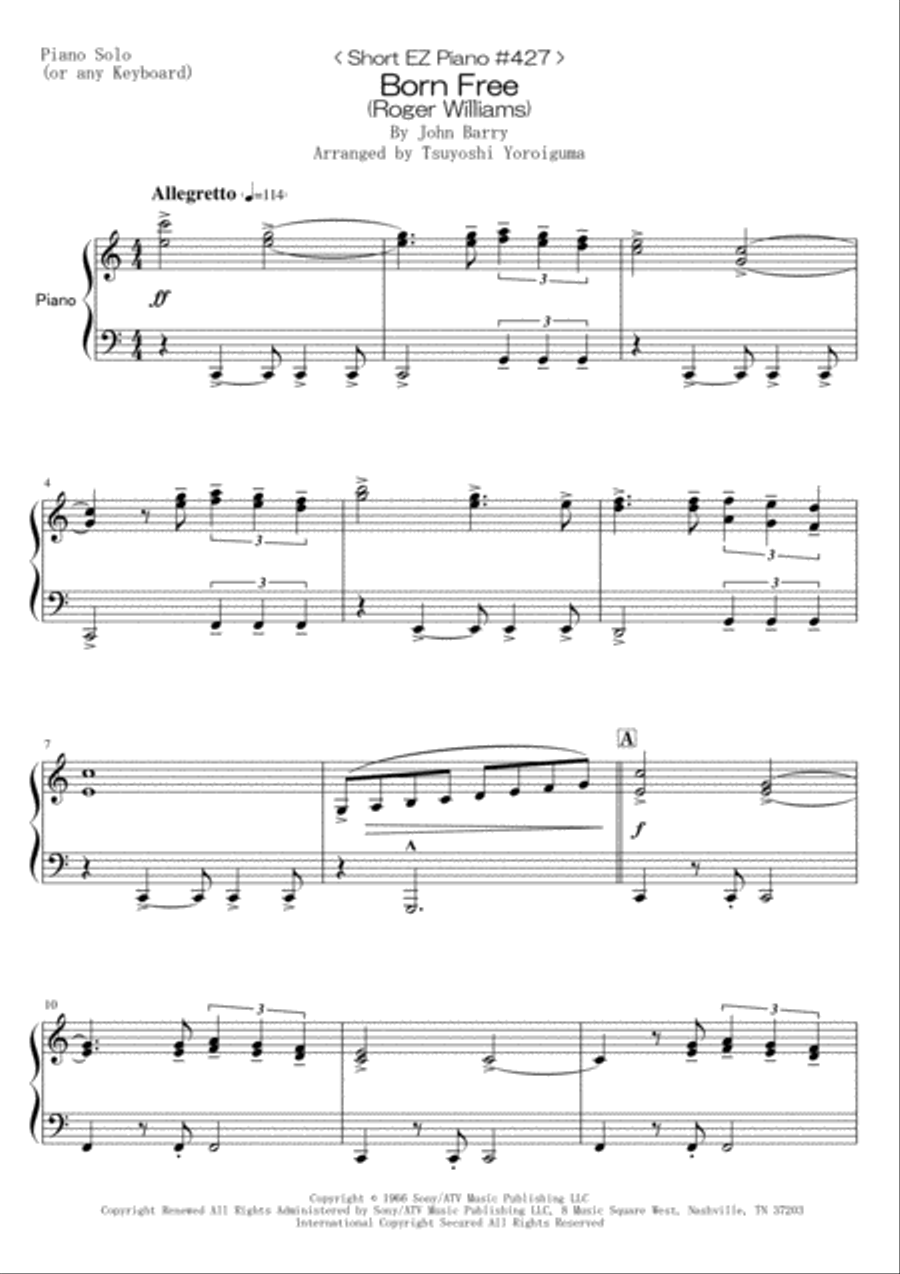 Born Free Easy Piano scores gallery preview page 1