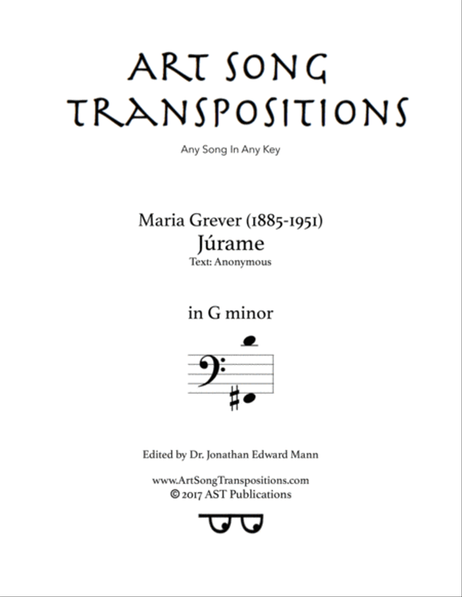GREVER: Júrame (transposed to G minor, bass clef) Voice scores gallery preview page 1