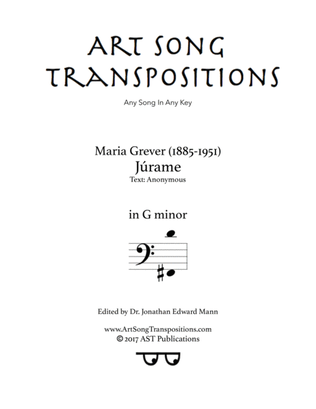 GREVER: Júrame (transposed to G minor, bass clef)