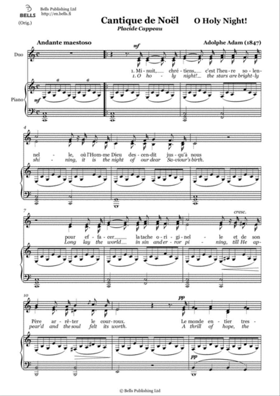 O Holy Night! (Duet) (Original key. C Major) Piano Accompaniment scores gallery preview page 1