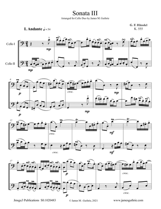 Book cover for Handel: Sonata No. 3 for Cello Duo