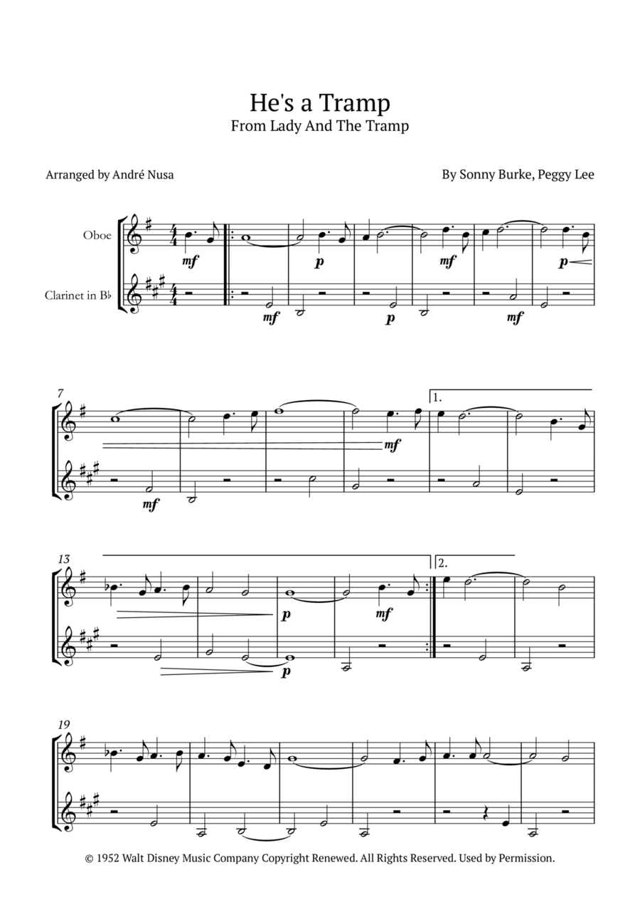 He's A Tramp Woodwind Duet scores gallery preview page 1