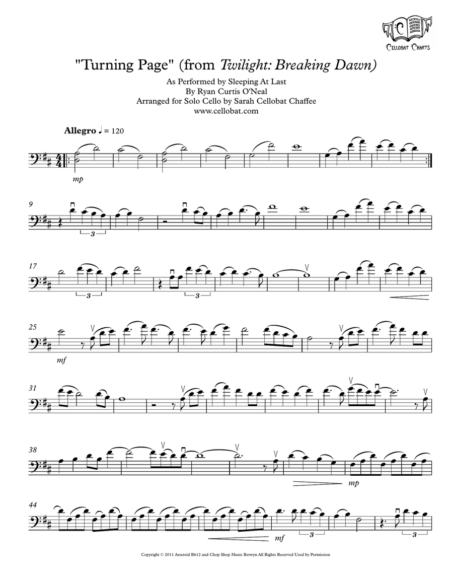 Turning Page Cello Solo - Digital Sheet Music