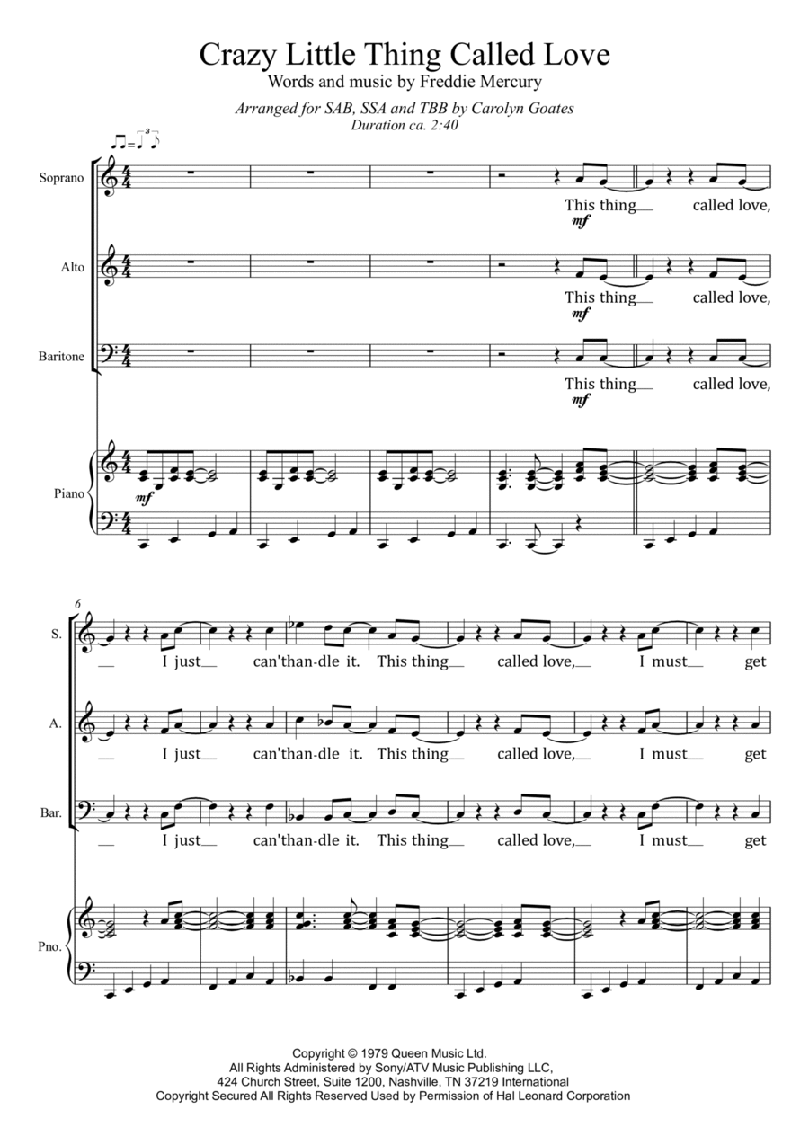 Crazy Little Thing Called Love 3-Part scores gallery preview page 1