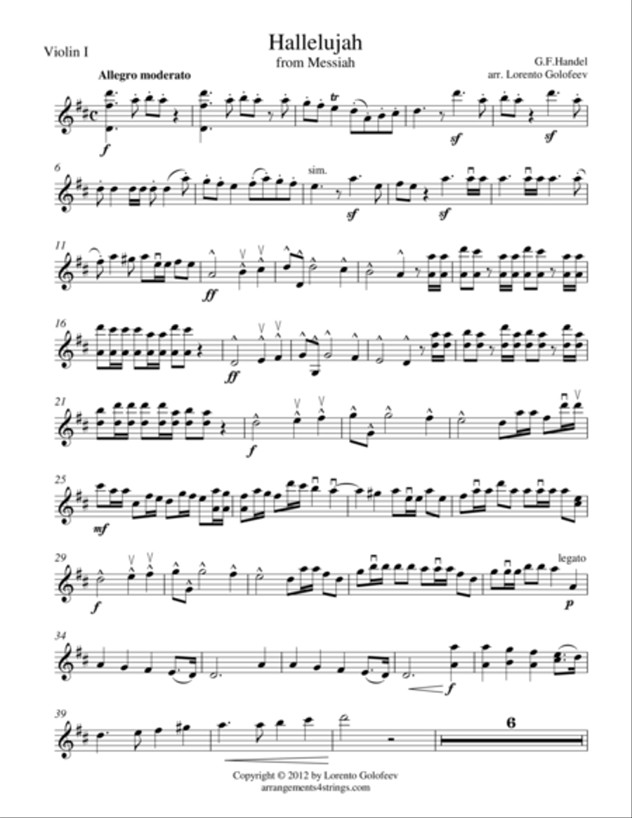 Hallelujah from Messiah String Quartet scores gallery preview page 1