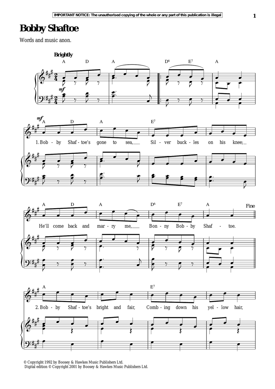 Bobby Shaftoe Piano, Vocal scores gallery preview page 1