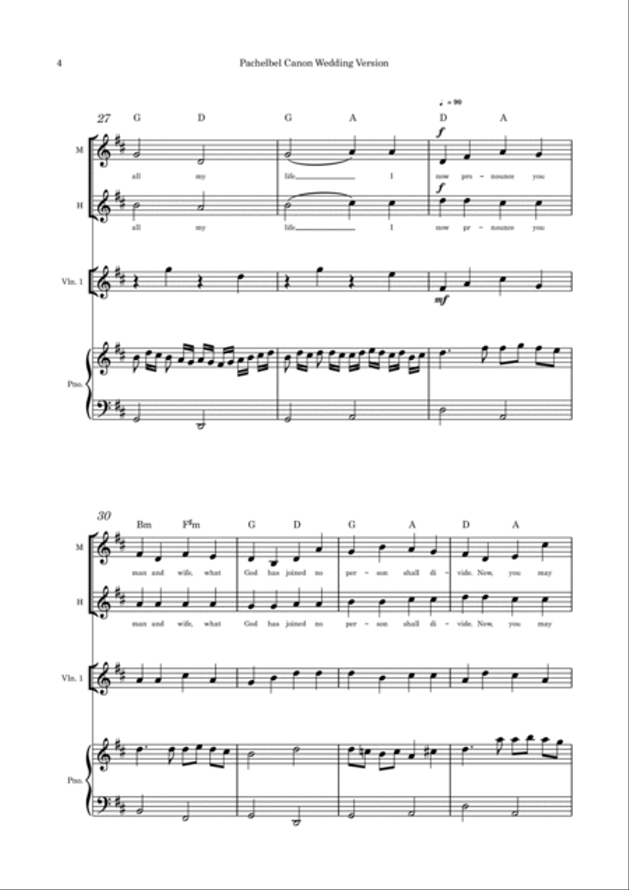 Pachelbel Canon Wedding Version duet violin and piano Alto Voice scores gallery preview page 4