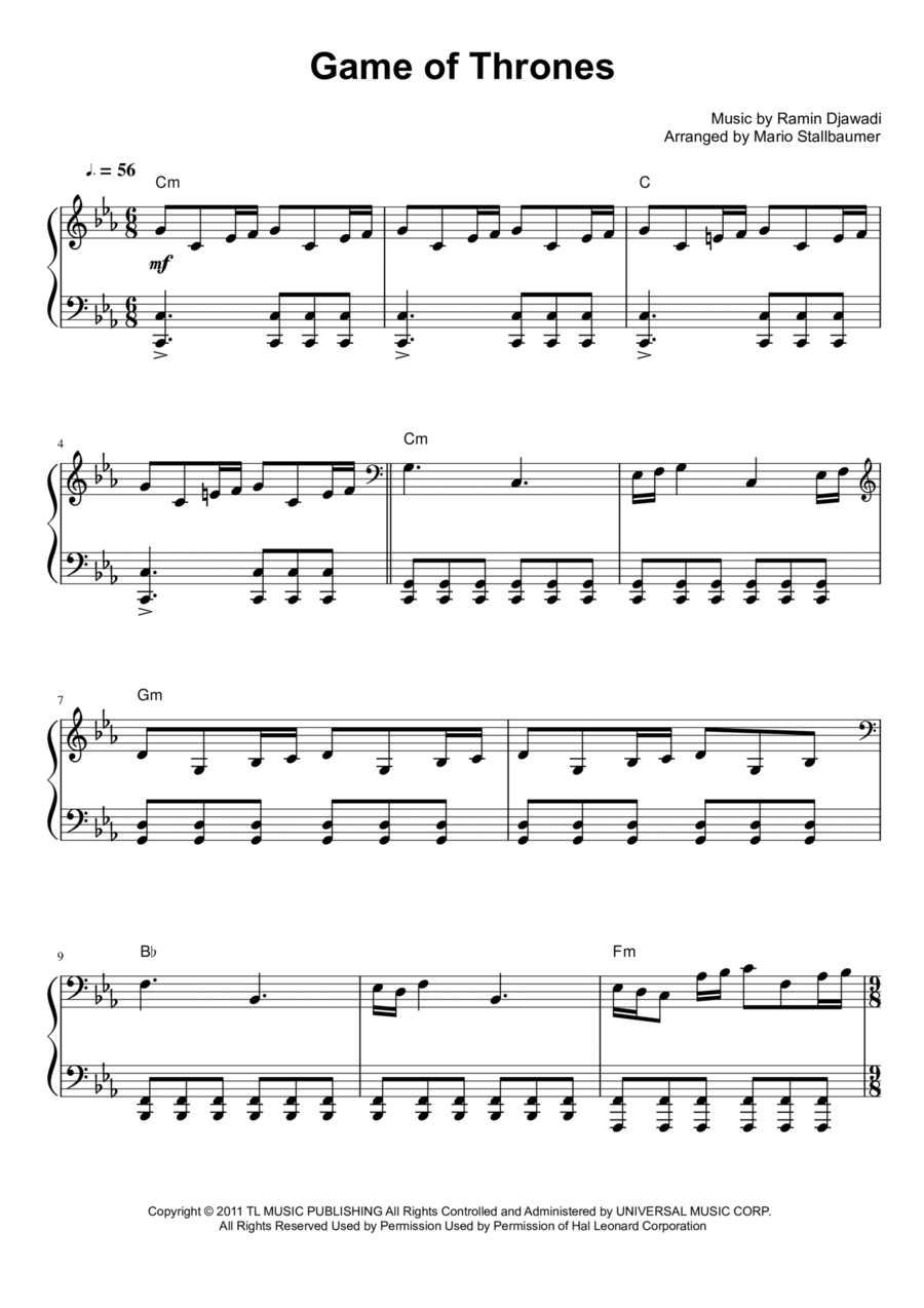 Game Of Thrones Piano Solo scores gallery preview page 1