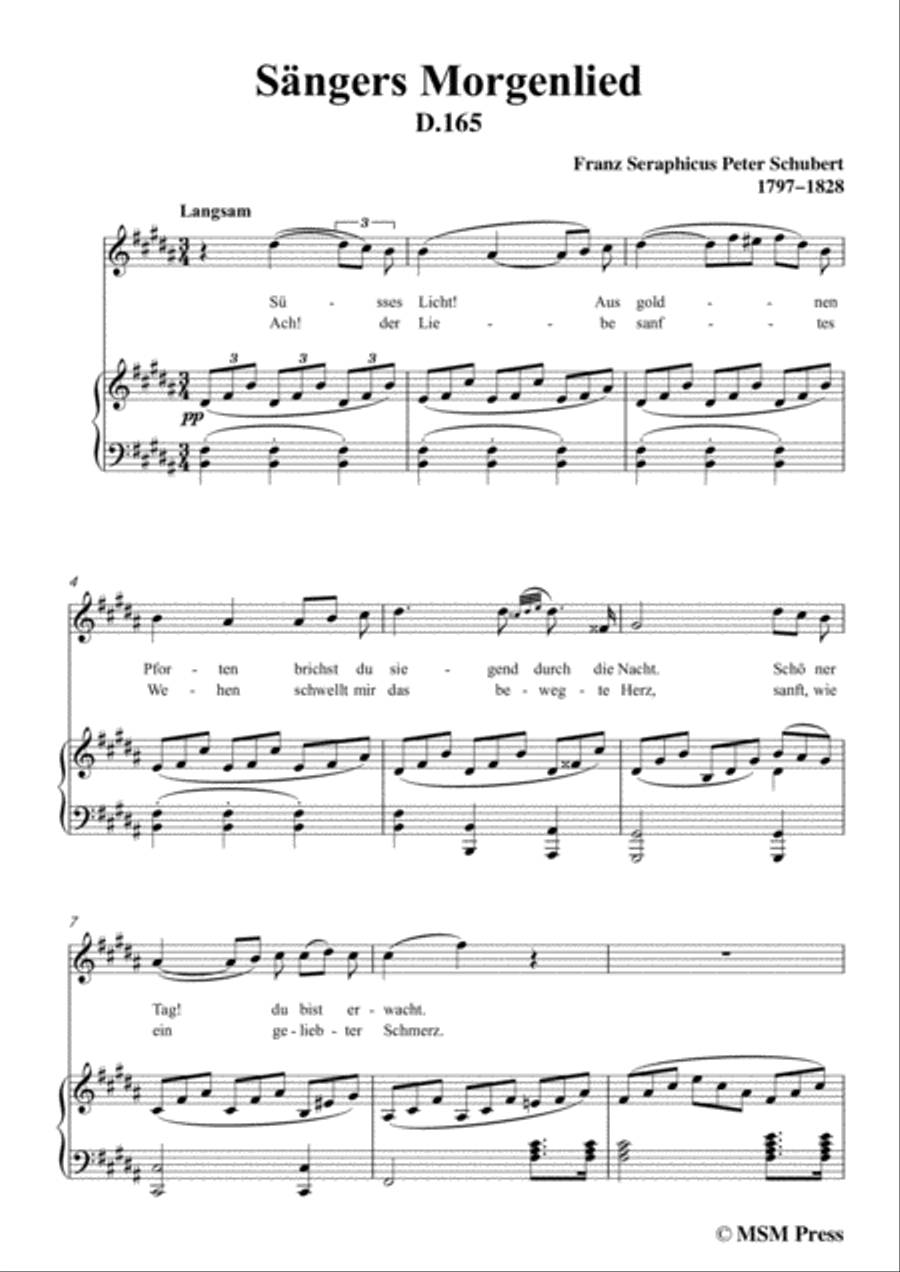 Schubert-Sängers Morgenlied(The Minstrel's Morning Song),D.165,in B Major,for Voice&Piano Voice scores gallery preview page 3