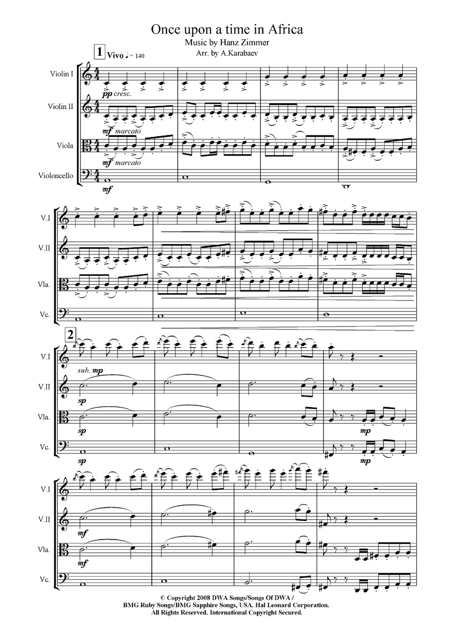 Once Upon A Time In Africa String Quartet scores gallery preview page 1