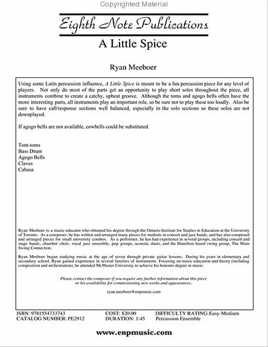 A Little Spice Percussion Ensemble scores gallery preview page 2