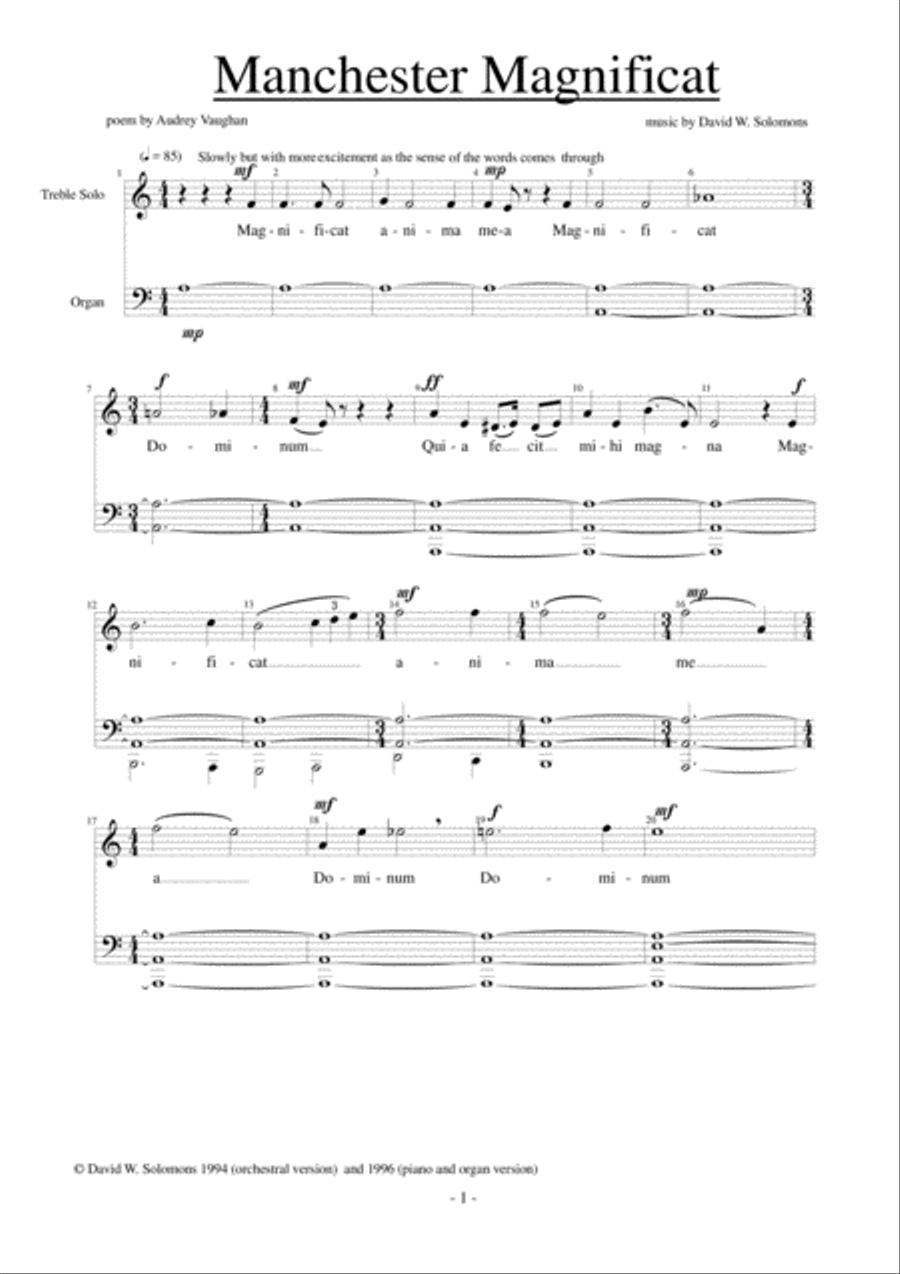 Manchester Magnificat - version for choir, soloists, piano and organ 4-Part scores gallery preview page 1