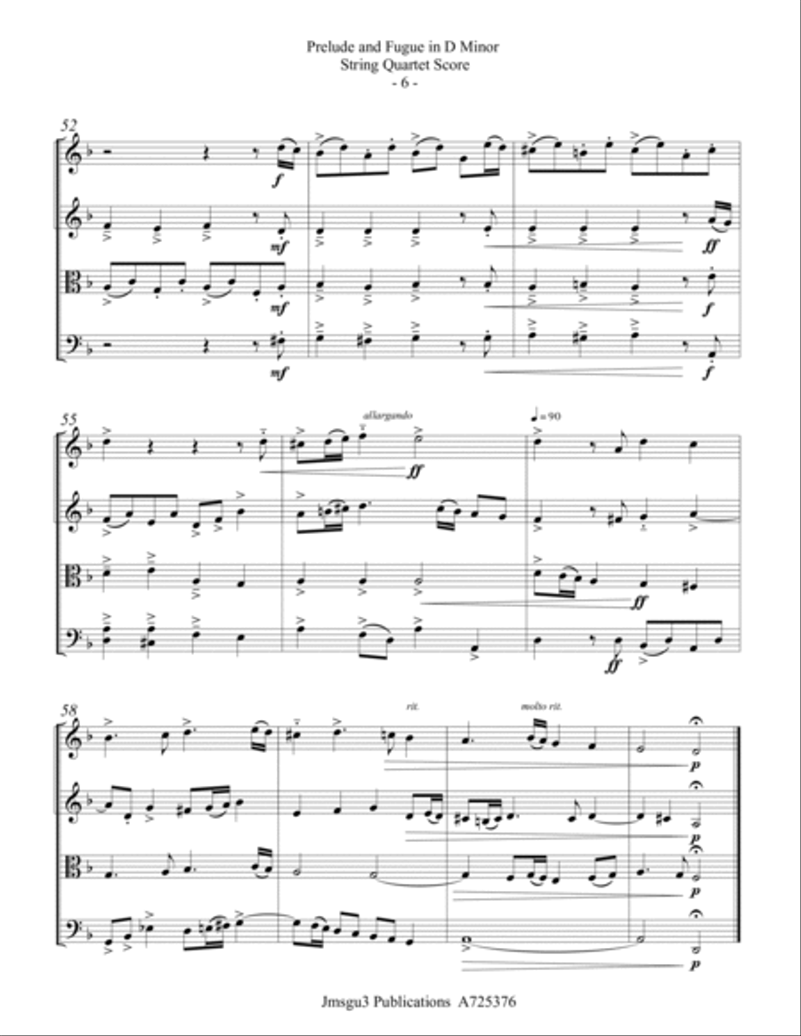 Bach: Prelude & Fugue in D Minor BWV 554 for String Quartet String Quartet scores gallery preview page 6