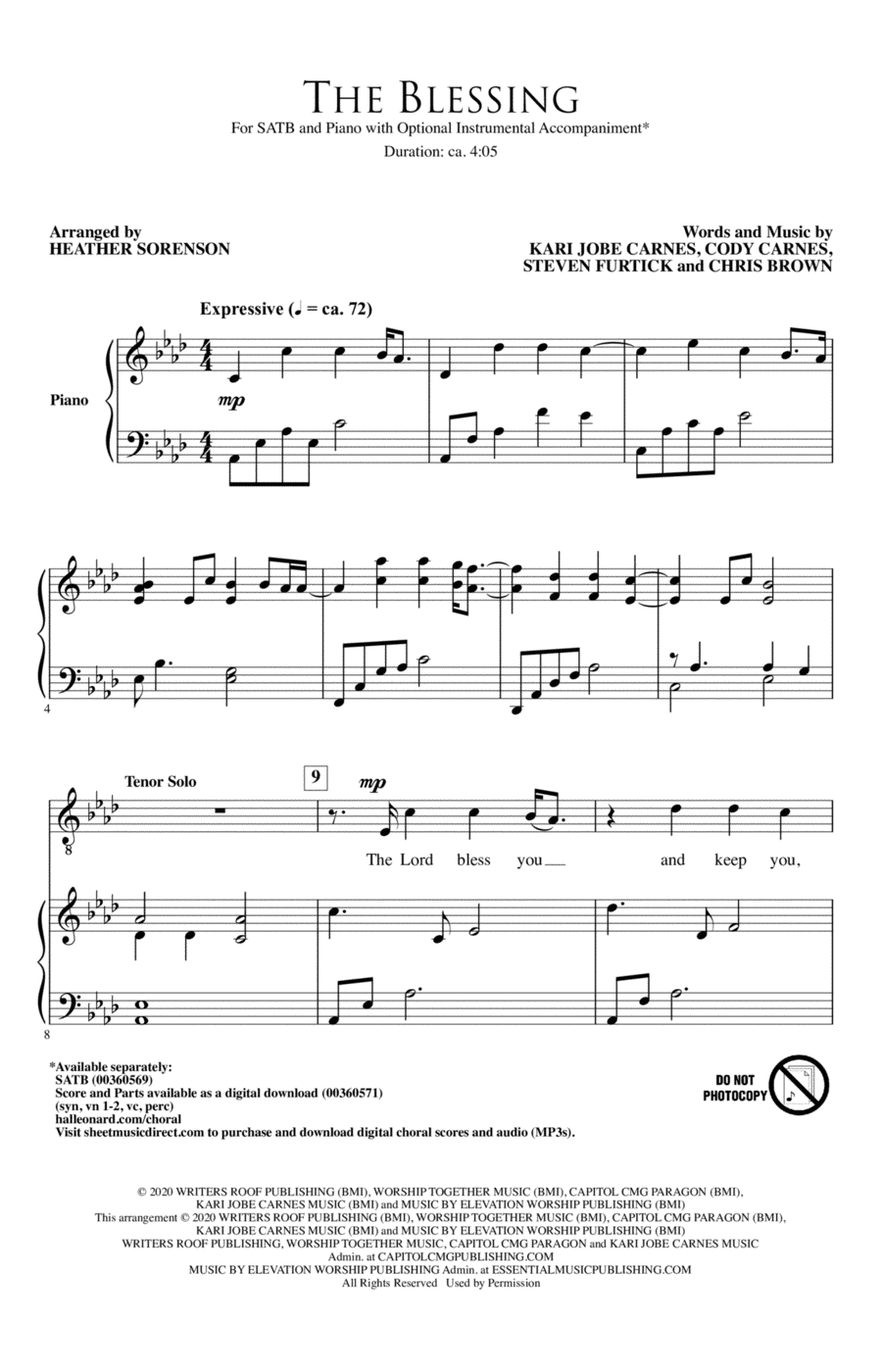 The Blessing (arr. Heather Sorenson) 4-Part scores gallery preview page 1