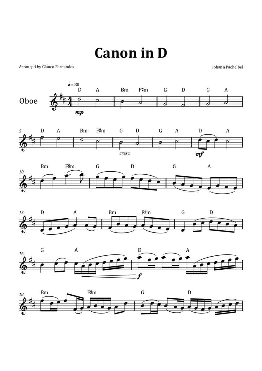 Canon by Pachelbel - Oboe & Chord Notation image number null