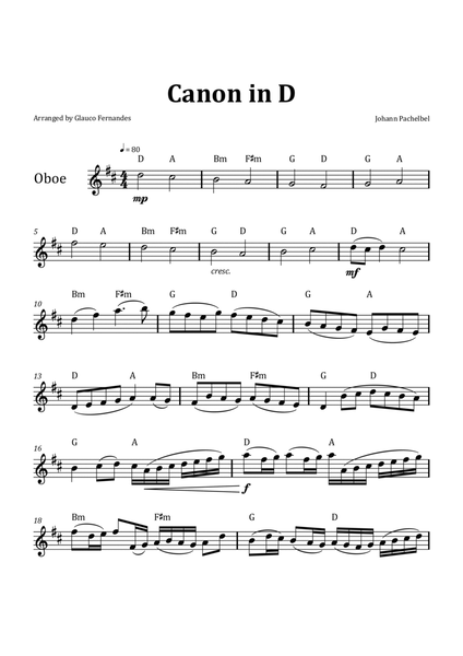 Canon by Pachelbel - Oboe & Chord Notation image number null
