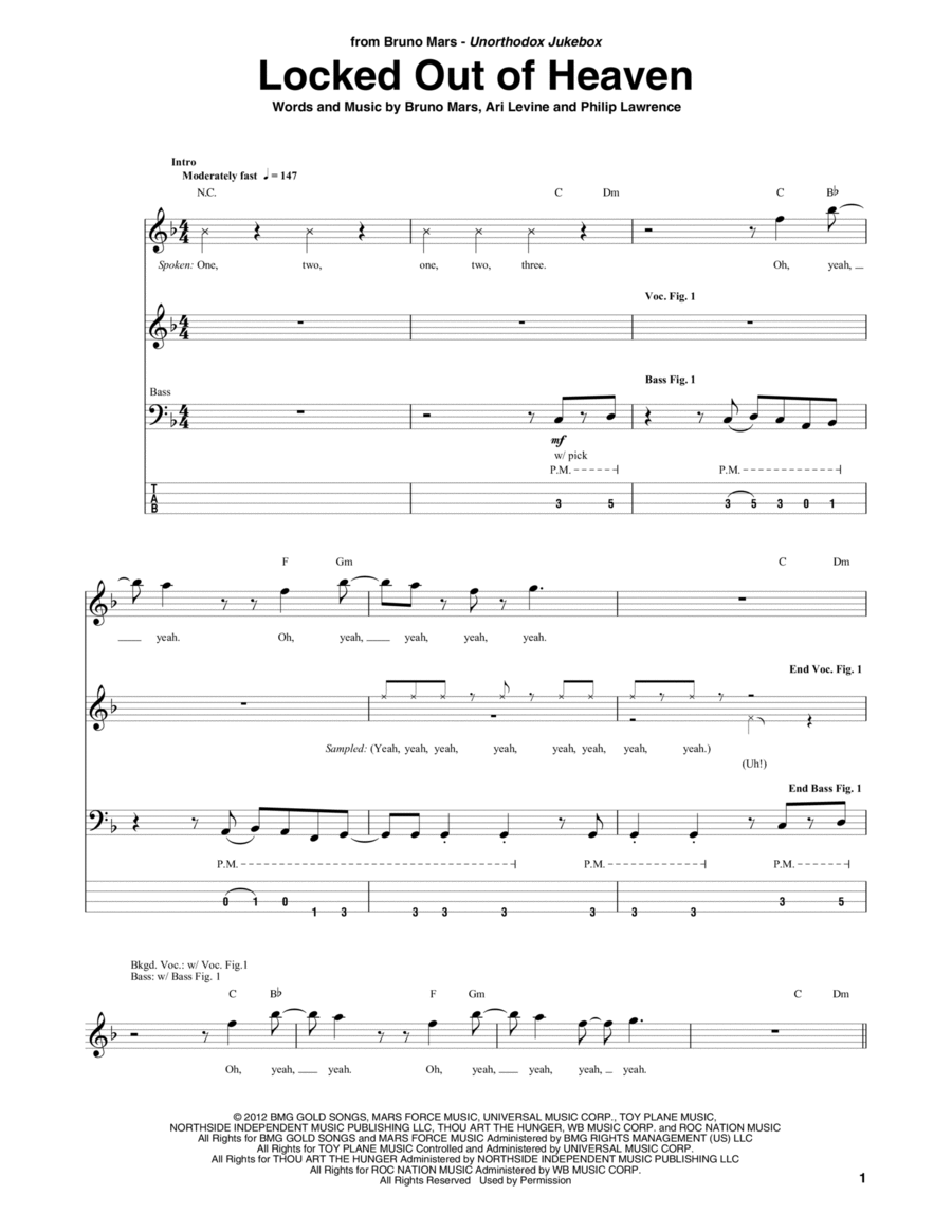 Locked Out Of Heaven Guitar Tablature scores gallery preview page 1