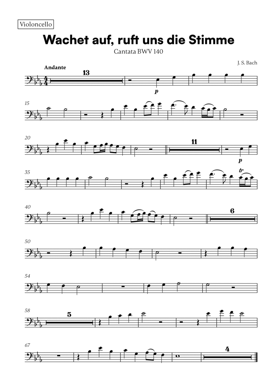 Wachet auf, ruft uns die Stimme (for Cello) Cello Solo scores gallery preview page 1