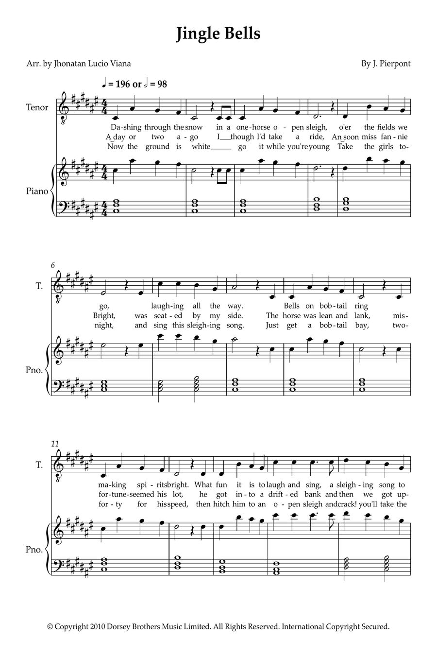 Jingle Bells Jingle Bells Tenor Voice scores gallery preview page 1