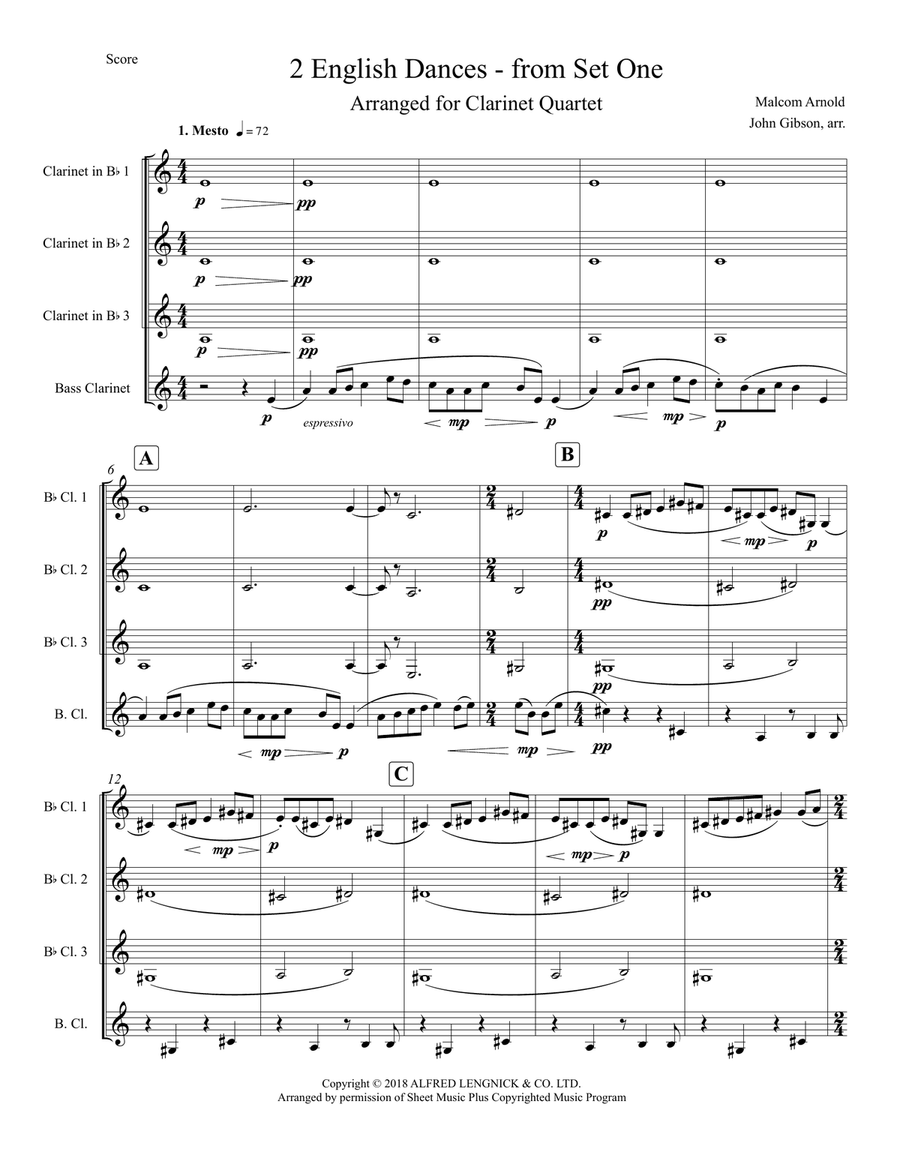 English Dances, Set 1, Op. 27: No. 3. Mesto Woodwind Quartet scores gallery preview page 2