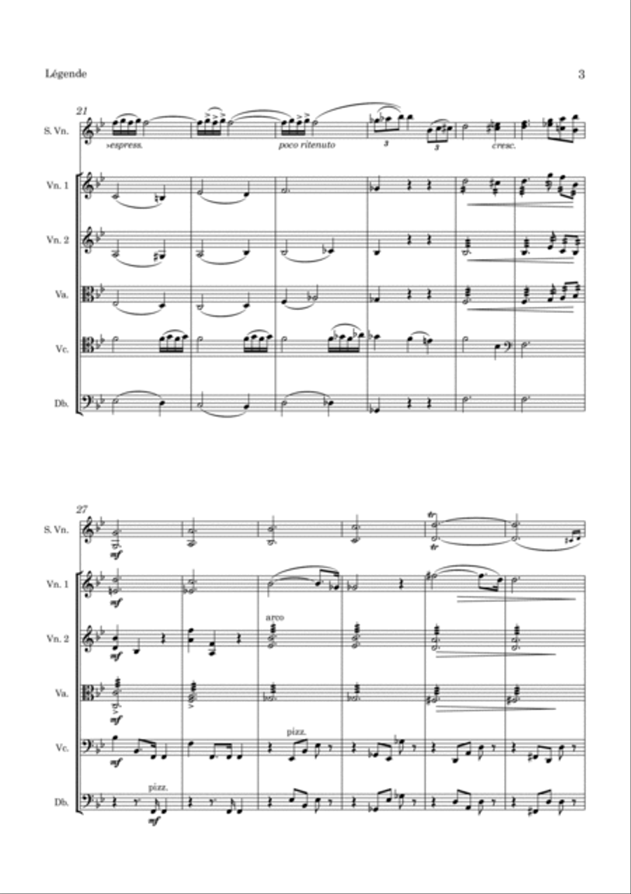 Legende for Violin and String Orchestra Op.17 String Orchestra scores gallery preview page 4