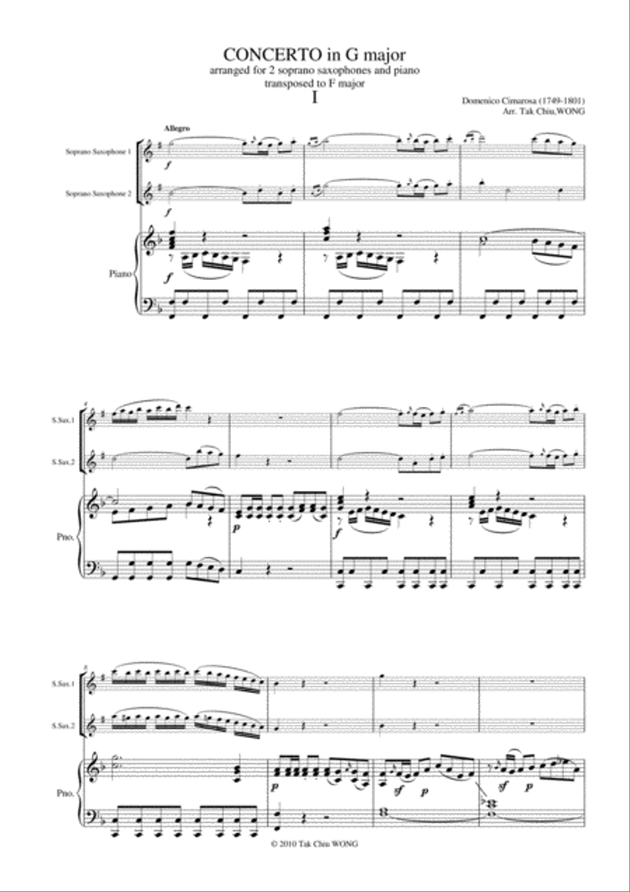 Concerto in G major G.1077 arranged for 2 saxophones and piano Woodwind Ensemble scores gallery preview page 2