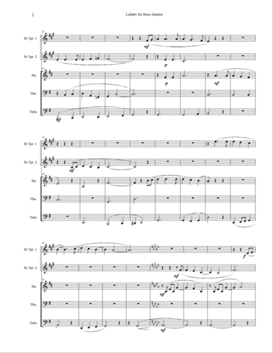 Lullaby for brass quintet Brass Quintet scores gallery preview page 2