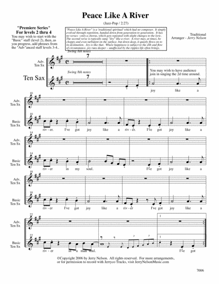 Peace Like A River (Arrangements Level 2-4 for TENOR SAX + Written Acc) Hymns image number null