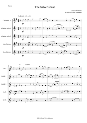 The Silver Swan for clarinet quintet (E flat, 2 B flats, Alto and Bass)