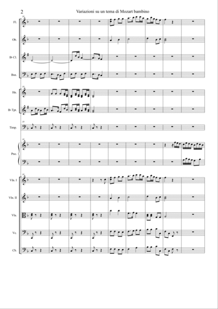 H. D'Andrea Variations on a theme by Mozart as a child for piano and orchestra. Small Ensemble scores gallery preview page 2