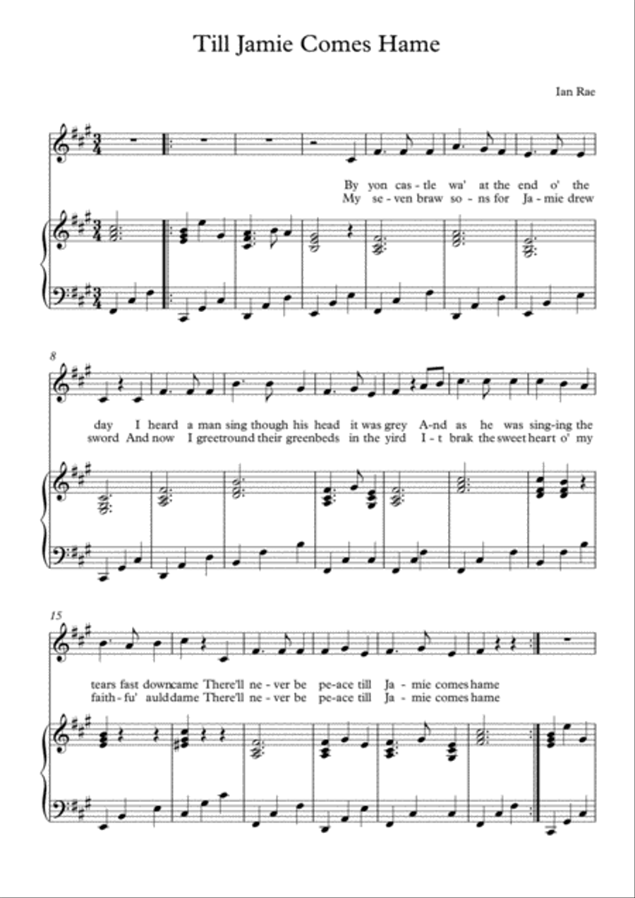 Robert Burns Song - Till Jamie Comes Hame 4-Part scores gallery preview page 1