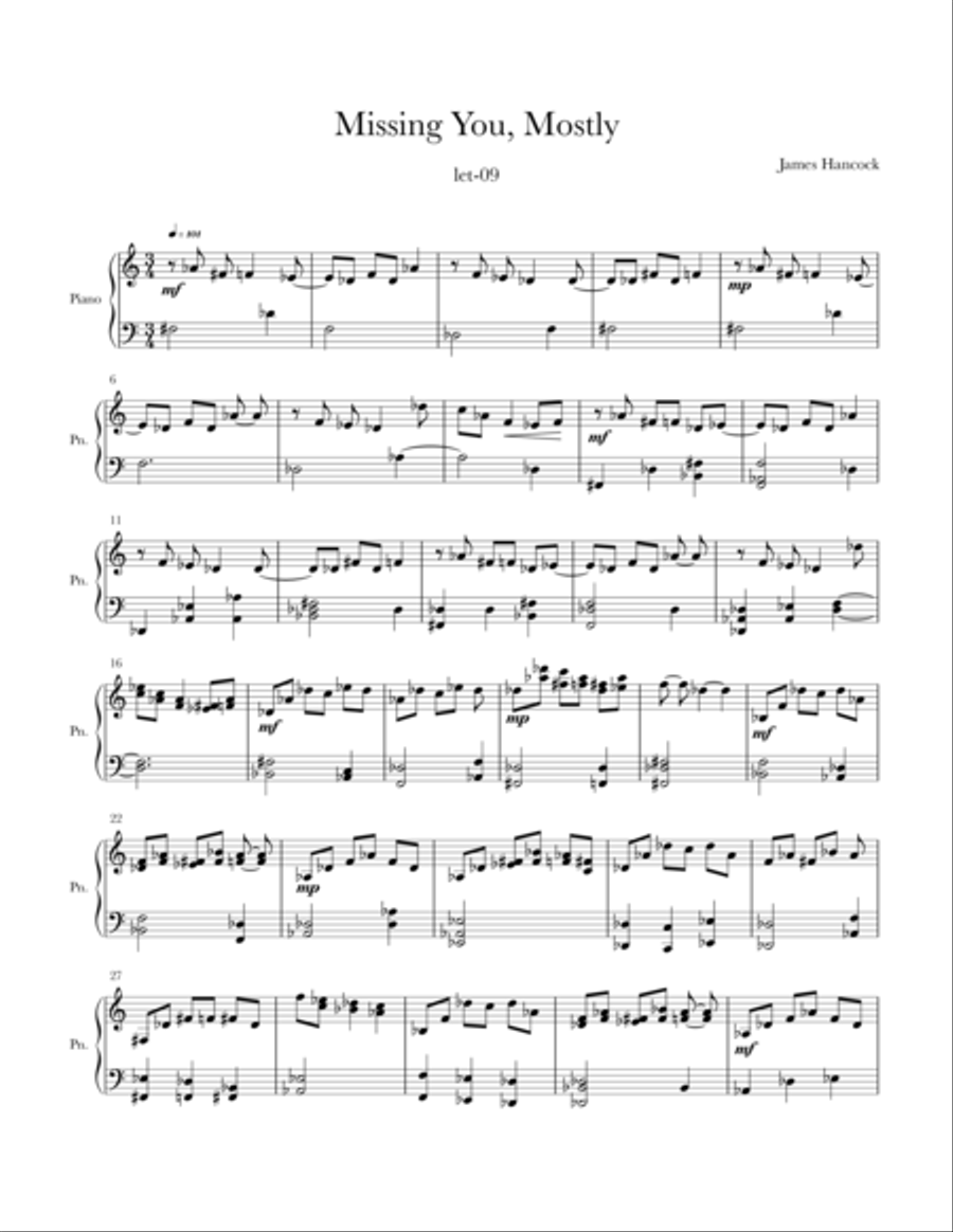 Missing You Mostly Missing You Mostly Piano Solo scores gallery preview page 1