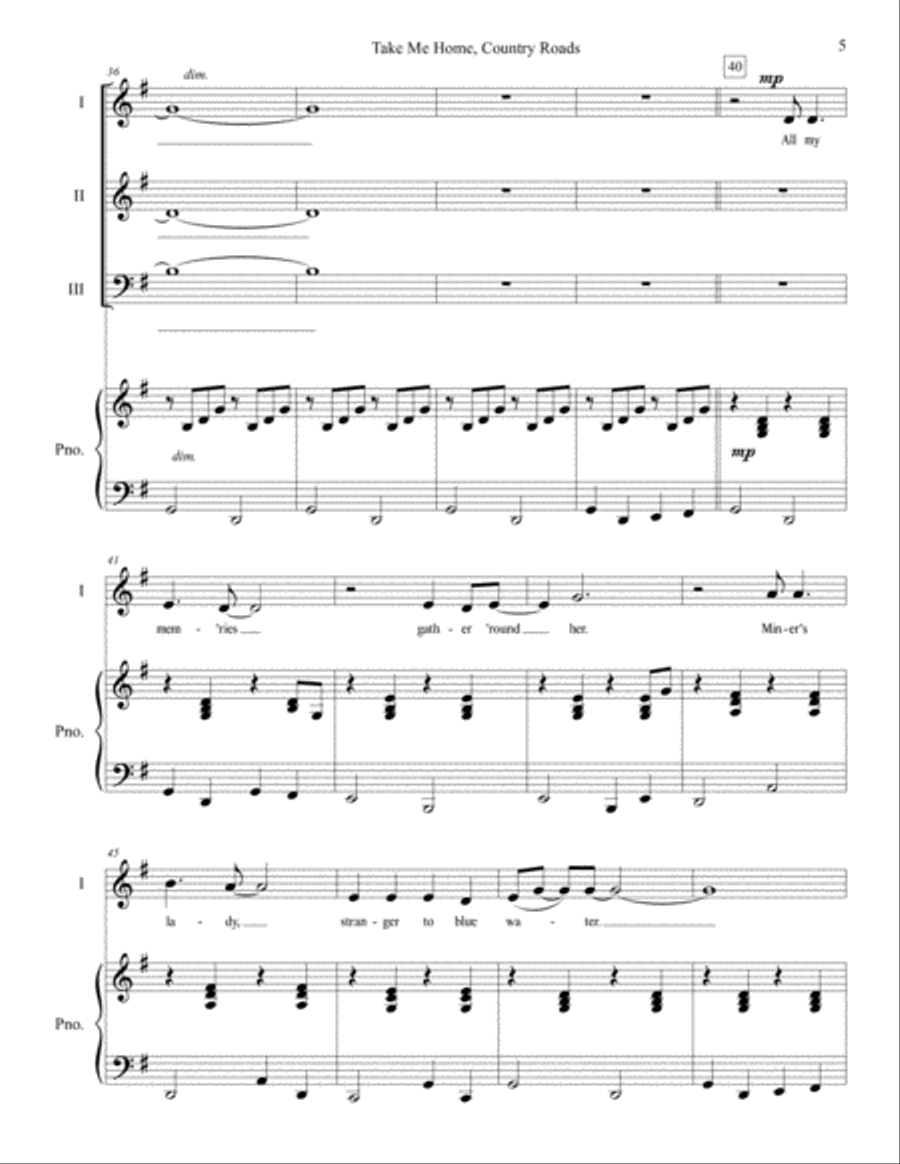 Take Me Home, Country Roads 3-Part scores gallery preview page 5