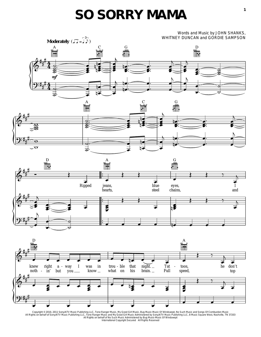 So Sorry Mama So Sorry Mama Piano, Vocal, Guitar scores gallery preview page 1