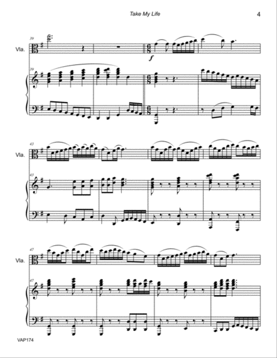 TAKE MY LIFE AND LET IT BE - VIOLA SOLO with Piano Accompaniment image number null