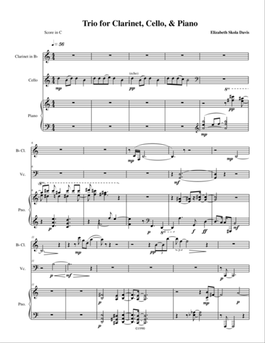 Trio for Clarinet, Cello, and Piano Small Ensemble scores gallery preview page 1