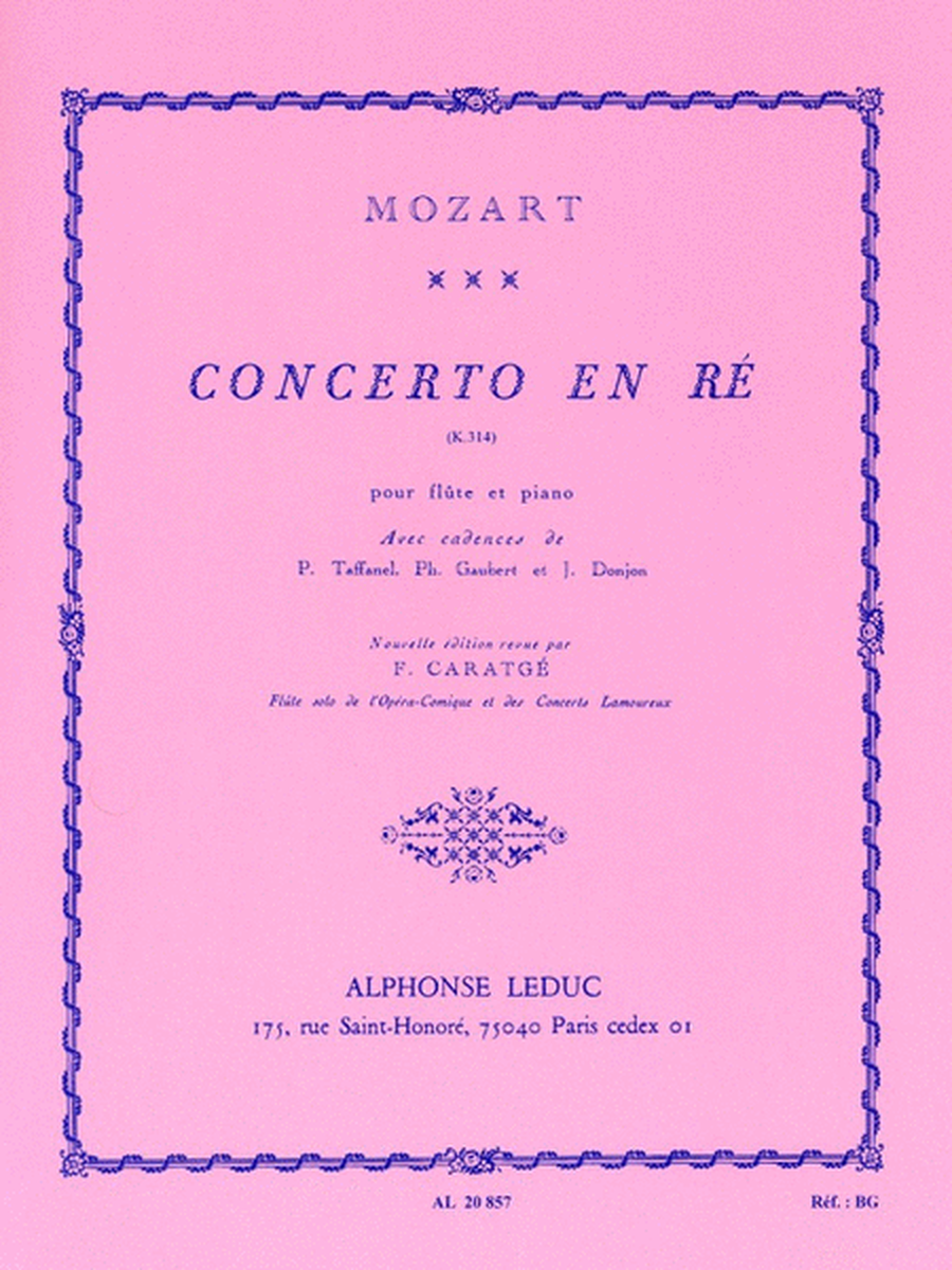 Concerto N 2 En Re M Pour Flute Et Orchestre, K.314 (reduction Flute Et Piano)
