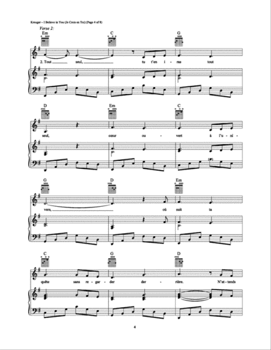 I Believe in You (Je Crois en Toi) Piano, Vocal, Guitar scores gallery preview page 4