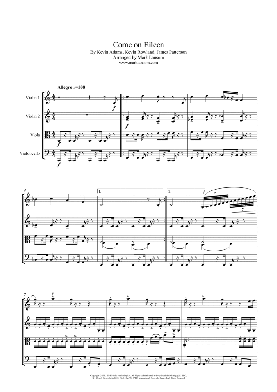 Come On Eileen String Quartet scores gallery preview page 1